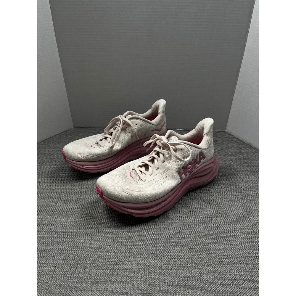 Hoka Clifton 10 Running Shoes Womens 9.5 Pink White Sneakers